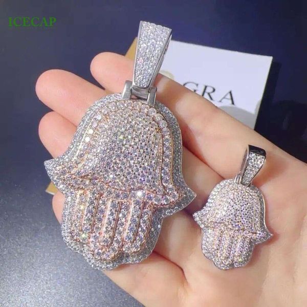 Bijoux Hip Hop glacés, pendentif à breloques personnalisé en argent 925, Vvs Moissanite, 2 tons, pendentif main Hamsa