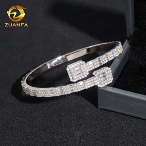 Iced Out Hip Hop Sieraden Cubaanse armband 925 Sterling Silver VVS Moissanite Baguette Cut Diamond manchet Bangle Bracelet Men Wome