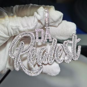 Iced Out Hiphop Baguette Lettre Pendentif Collier pour Hommes Micro Pave Bling 5A Cubique Zircone Cubaine Corde Chaîne Punk Rappeur Bijoux