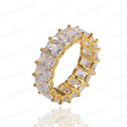 Anillos de piedra Hiphop Cz Bling Diamante de oro de 18K Diamante 925 Sterling Silver Ring Mens Hip Hop Jewelry231o