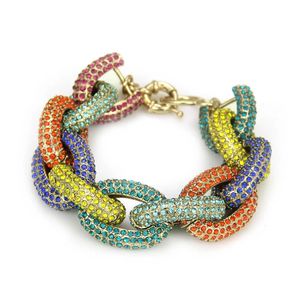 Iced Out Hiphop Jewelry Rainbow Zinc Alloy Material Gold Silver Color Chain Bracelet pour femmes hommes 21 * 1,9 cm 240428