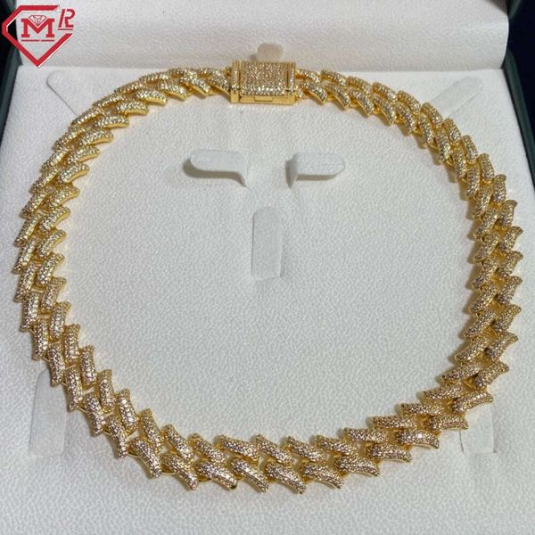 Iced Out Hiphop Moissanite Chaîne cubaine White Gold plaqué 16 mm Spiked Collier Silver Bracelet Moisanite Cuban Link Chain
