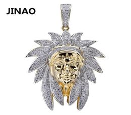 Iced Out Indian Chief Head Charm Pendant Colliers Hip Hop Gold Silver Color Chains For Men Mask Indian Gifts Bijoux 2010133237144