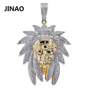 Iced Out Indian Chief Head Charm Pendant Colliers Hip Hop Gold Silver Color Chains For Men Mask Indian Gifts Bijoux 2010139750179