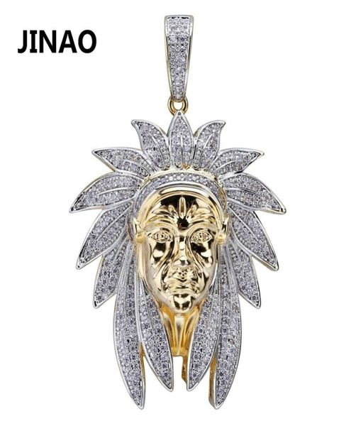 Glacé chef indien tête pendentif à breloque colliers Hip Hop or argent couleur chaînes pour hommes masque indien cadeaux bijoux 2010134426480