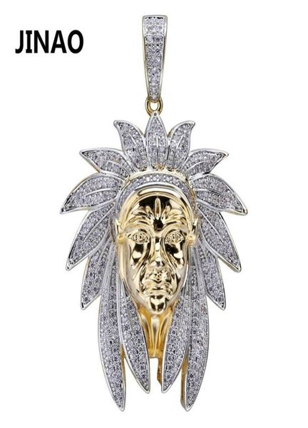 Iced Out Indian Chief Head Charm Pendent Colliers Hip Hop Gold Silver Color Chains For Men Mask Indian Gifts Bijoux 2010139176263