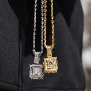 Iced Out Carta inicial Collar Colgante Oro Plata Cubo Dados Hiphop Collar Hombres Hip Hop Joyería