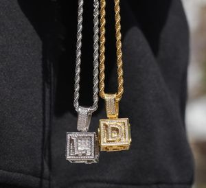 Iced Out Initial Letter Collier Pendant Gold Silver Cube Dice Collier Hiphop Homme Hop Hop Jewelry5120233
