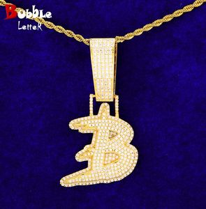 Iced Out Initial Single Letter Necklace Real Gold Color Hip Hop Jewelry4916181