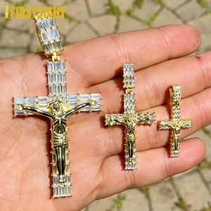 Collier pendentif croix de Jésus glacé pour hommes femmes avec chaîne de corde Bling 5A géométrique Zircon Religion mode Hip Hop bijoux 231225