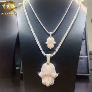 Bijoux glacés, pendentif Hip Hop personnalisé, deux tons, or Rose, argent, Moissanite Hamsa, 3 pouces