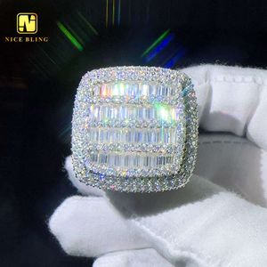 Iced out sieraden hiphop ringen zilveren moissaniet diamant mannen ringen grote vierkante vorm verlovingsring