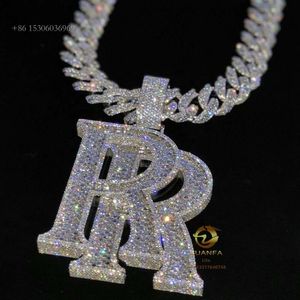 Bijoux glacés, collier de diamants Moissanite, pendentif personnalisé en argent Hip Hop Initial