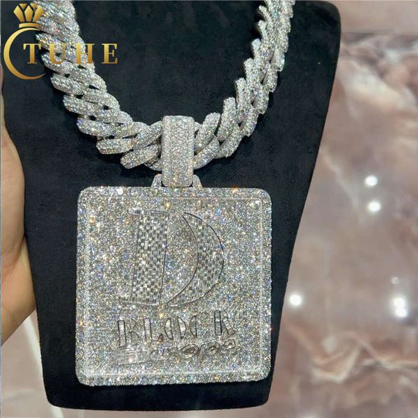 Bijoux glacés Moissanite diamants collier initiale Hip Hop Sier pendentif personnalisé mode pour hommes