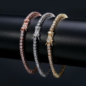 Bijoux glacés en gros Rock the Hip-hop Tide avec des chaînes et des bracelets de tennis de 3 mm microencastrés en zircon, cadeaux parfaits pour hommes et femmes