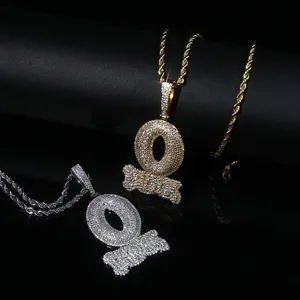 Iced Out Lettre O Bloc Pendentif Bling Cubique Zircone Micro Pave Cz Pavé Hip Hop Hommes Garçon Corde Chaîne Bijoux