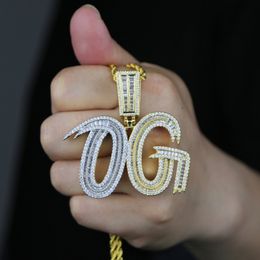 Lettre iced Out OG Pendant avec collier de hip hop pavé en zircon avec des bijoux en argent en argent ajuster le navire de gamme de chaîne cubaine