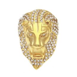 Iced Out Lion Head Rings for Mens Hip Hop Crystal Rhinestone Gold Animal Sign Rings Femme Rappeur Hiphop Jewelry Gift324F