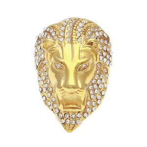 Iced Out Lion Head Ringen voor Mens Hip Hop Crystal Rhinestone Gold Animal Sign Rings Dames Rapper Hiphop Sieraden Gift