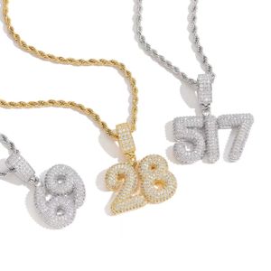 Iced Out Luckly Number Custom Hanger Kettingen voor heren Hip Hop Sieraden Goud Zilver Kleur met gratis ketting