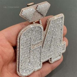 Collier porte-bonheur personnalisé en diamant pour hommes, avec lettres et chiffres d'ange, Vvs Moissanite, pendentifs en or Hip Hop
