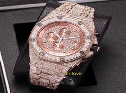 Iced Out Luxury Full Diamonds Rose Gold Watch Men Men en acier inoxydable Jananese Chronograph Watchs Diamond Wrists338328