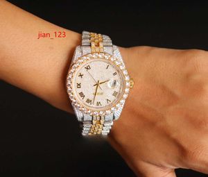 Iced Luxury VVS Moissanite Diamond Witgele Dual Tone Bustdown Hip Hop Watch voor mannen Gift voor hem