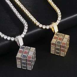 Pendentif Cube magique glacé multicolore, collier en Zircon cubique Micro pavé pour hommes et femmes, cadeaux à la mode, bijoux Hip Hop X0509284T