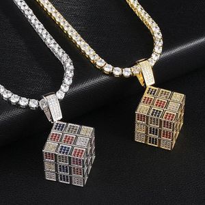 Pendentif Cube magique glacé multicolore, collier en Zircon cubique Micro pavé pour hommes et femmes, cadeaux à la mode, bijoux Hip Hop X0509253i