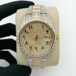 Iced Out Mechanical Men's Pols Watch, Dial VVS Quality Round Moissanite Watch Glass Wit roestvrij staal