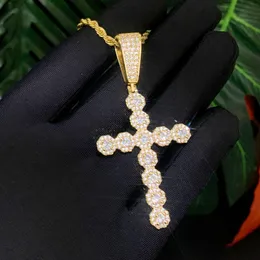 Iced Out Men Boy Cross Pendant Collier Corde Chaîne Gold Sier Hip Hop Colliers Bijoux avec 5A CZ PAVED PUNKS TYLES BIELLISSE