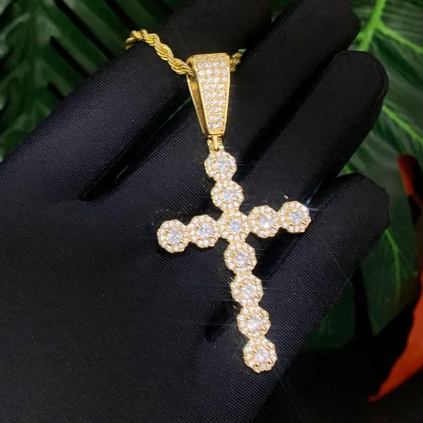 glacé hommes garçon croix pendentif collier avec corde chaîne or argent hip hop colliers bijoux avec 5A cz pavé punks tyles bijoux en gros