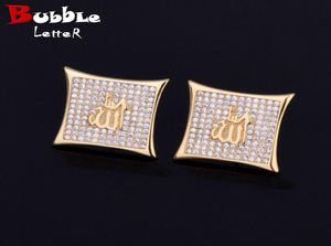 Iced Out Mannen Oorbel Vierkante Stud Goud Kleur Materiaal Volledig Zirkoon Koperen Schroef Push Back Charm Hip Hop Sieraden Rock Street9741181