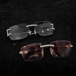 Iced Out Men Lunettes Bling Moisanite Diamond Sunglasses Box Mirror Hip Hop Brandled Jewelry RAPPPTE