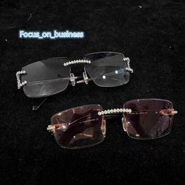 Iced Out Men Lunettes Bling Moisanite Diamond Sunglasses Box Mirror Hip Hop Brandled Jewelry RAPPPTE