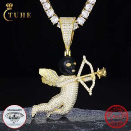 Iced Out Men Hip Hop Sieraden Geschenken D VVS Moissanite Angel Cupid Paar Black Masked Arrow of Eros 925 Sterling Silver Necklace