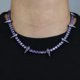 Iced Out Hombres Collar de Hip Hop Pavimentado Negro Cubic Zircon Piedra Spike Charm Collares Joyería Chapada en Oro Negro Venta al por mayor Cz Cadena de Tenis