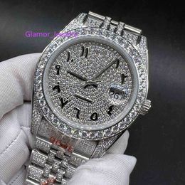 Montre homme glacée 41 AAA automatique 2813 diamants CZ boîtier en argent Diamants chiffres arabes lunette de pierres à une rangéeMontre de marque incrustée de diamants