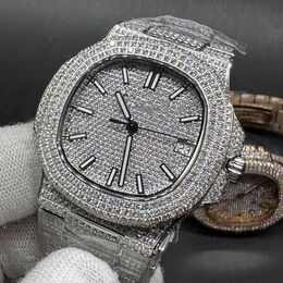Iced out herenhorloge 5711 Swarovski-diamanten overal zilveren kast 40 mm Cal.324 automatische hoogwaardige herenhorloges