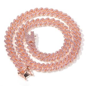 Iced Out Miami Cuban Link Chain Mens Gold Chains Collier Pink Bracelet Fashion Hip Hop Bijoux 12 mm232E