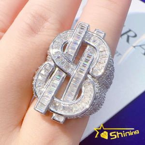 Iced Out Moissanite Mannen Ring Vvs Emerald Cut Diamond 925 Zilveren Kink Dollar Ringen Hip Hop