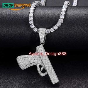 Iced Out Moissanite Pistool Hanger 925 Sterling Zilveren choker ketting VVS Lab Diamond Hip Hop hanger kettingen voor vrouwen