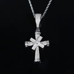 Collier avec pendentif croix déplacée glacée, pavé de pierre cz 5A pour femmes et hommes, bijoux hip hop, vente en gros