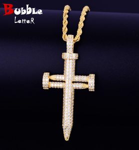 Pendentif en forme d'ongle glacé pour femmes et hommes, matériau en cuivre, Zircon cubique, couleur or, Hip Hop Rock Street, bijoux Bling Charm Pendant9697276