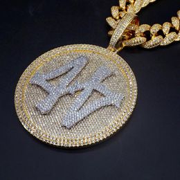 Iced Out Número 44 Collar con colgante redondo de diamantes de gran tamaño chapado en oro de 18 quilates para hombre HipHop Bling Jewelry Gift273O
