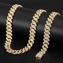 Iced Out Pave Rhinestones Mannen Ketting 15mm Hip Hop Zilver Kleur Volledige Miami Curb Cubaanse Ketting CZ Bling Rapper Kettingen Sieraden X0509