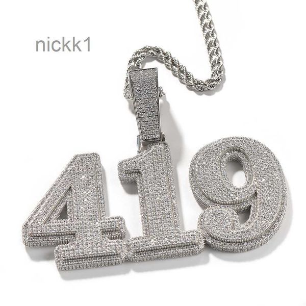 Pendentif glacé avec nom personnalisé, collier pour hommes, réglage de griffes, deux couches, plaqué or blanc, bijoux Hip Hop 0XIE