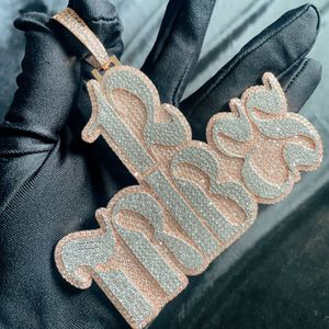 Pendentif glacé avec nom personnalisé, collier plaqué or avec lettres personnalisées avec chaîne en corde de 3mm et 24 pouces, joli cadeau pour hommes et femmes