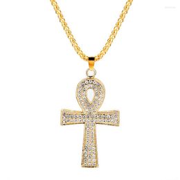 Iced Out Hendant Egyptische sieraden Bling Rhinestone Crystal Key of Life Cross Men's Hip Hop Necklace