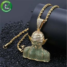 Iced Out Pendentif Hip Hop Bijoux Hommes Chaîne En Or Designer Collier Dessin Animé Pendentif Micro Pavé CZ Diamant Pierre De Luxe Mode Acc229o